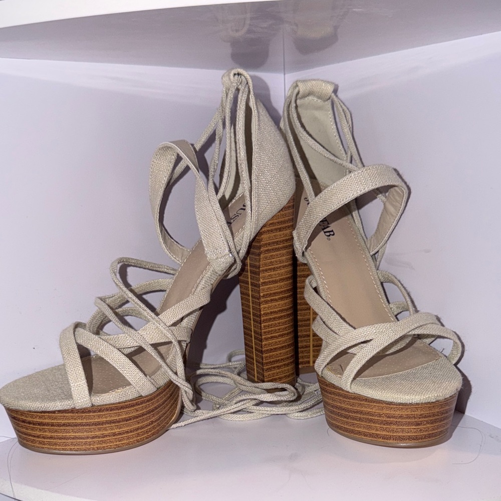 Elegant Beige Strappy Platform Heels